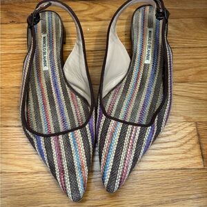 Manolo Blahnik Colorful Striped Slingback Flats